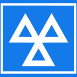 Abstract white geometric shapes including triangles and star on blue background